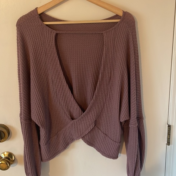 Abound Tops - abound open back long sleeve waffle top